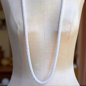 Elegant Long White Beaded Necklace